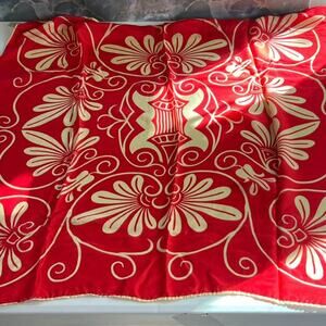 Sacha Square Scarf 31 x 30" Red and Tan Geometric Floral 100% SIlk Made in Japan